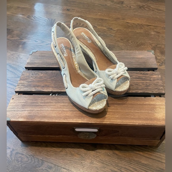 Women’s Sperry Top Spider Wedge Heels Size 9 Light Mint Color W/ Bow Threading - Picture 4 of 16